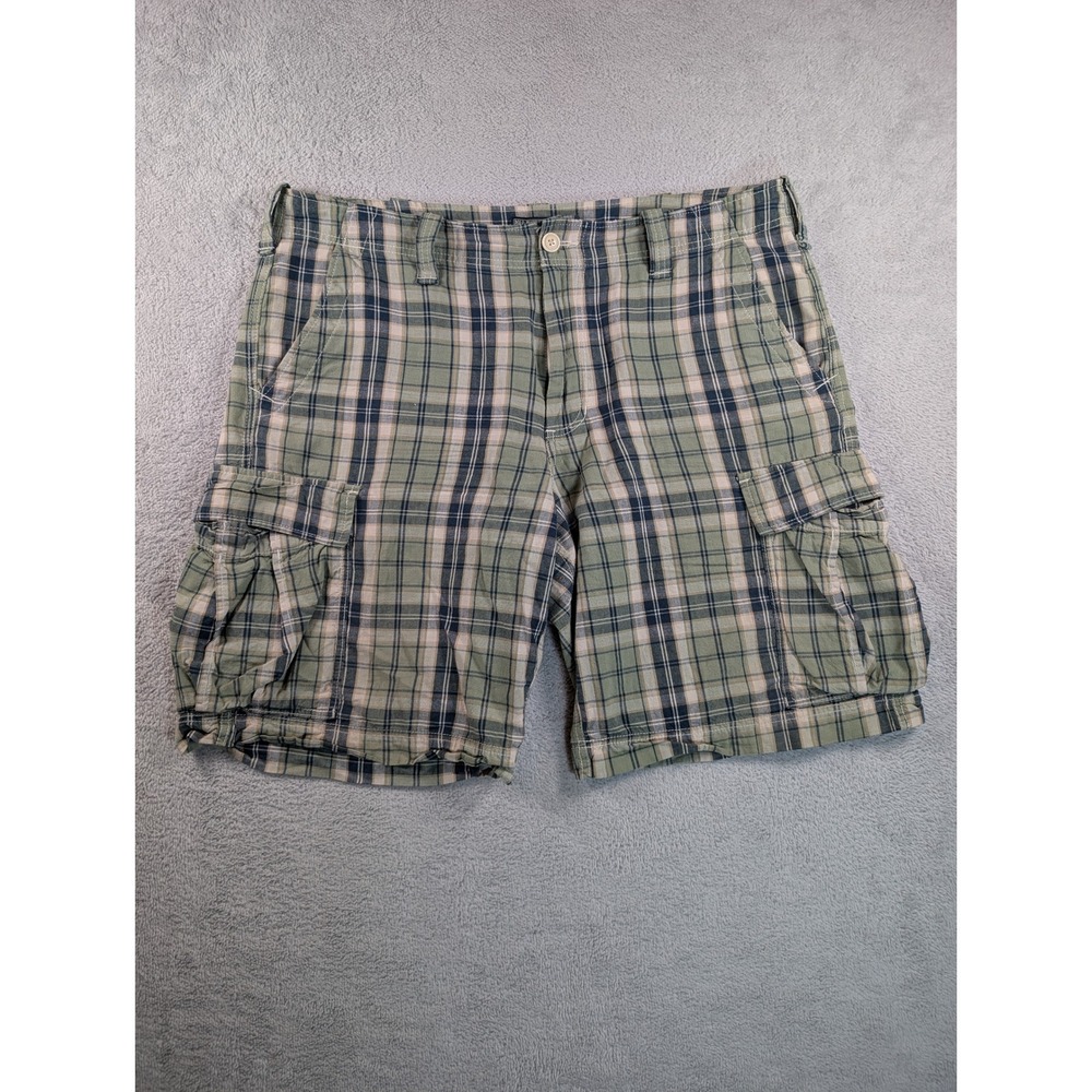 Polo Jeans Co Ralph Lauren Mens 38‎ Plaid Cargo Shorts Green Blue 100% Cotton